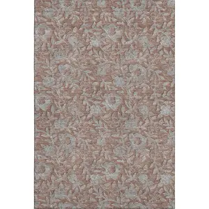 HomeRoots 664648 10 x 14 ft. Terra Cotta & Gray Floral Washable Machine Made Rectangle Area Rug with UV Protection