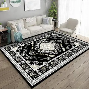 Vintage Floral Pattern Rug, Non-slip Washable Floor Mat, Decorative Carpet for Home Living Room Bedroom Hotel Dormitory