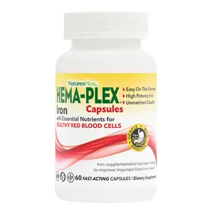 HEMA-PLEX® Iron Capsules by NaturesPlus - 60 Fast-Acting Capsules - 85 mg Chelated Iron + Vitamin C & Bioflavonoids for Healthy Red Blood Cells - Vegan, Gluten Free