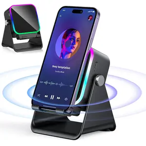Wireless Induction Audio Speaker Stand, Rechargeable 5 in 1 Cellphone Holder,  Emergency Power Bank, 360° Adjustable Mobile Tablet Stand with Colorful Ambient Light Gifts for Men Women Mothersdaygift SummerVibes