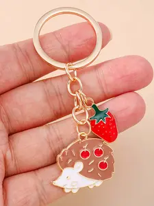 New Flower Hedgehog Keychain Fashion Apple Strawberry Key Ring Wheat Ear Bag Charm Creative Small Hedgehog Keychain Cute Pendant Gift
