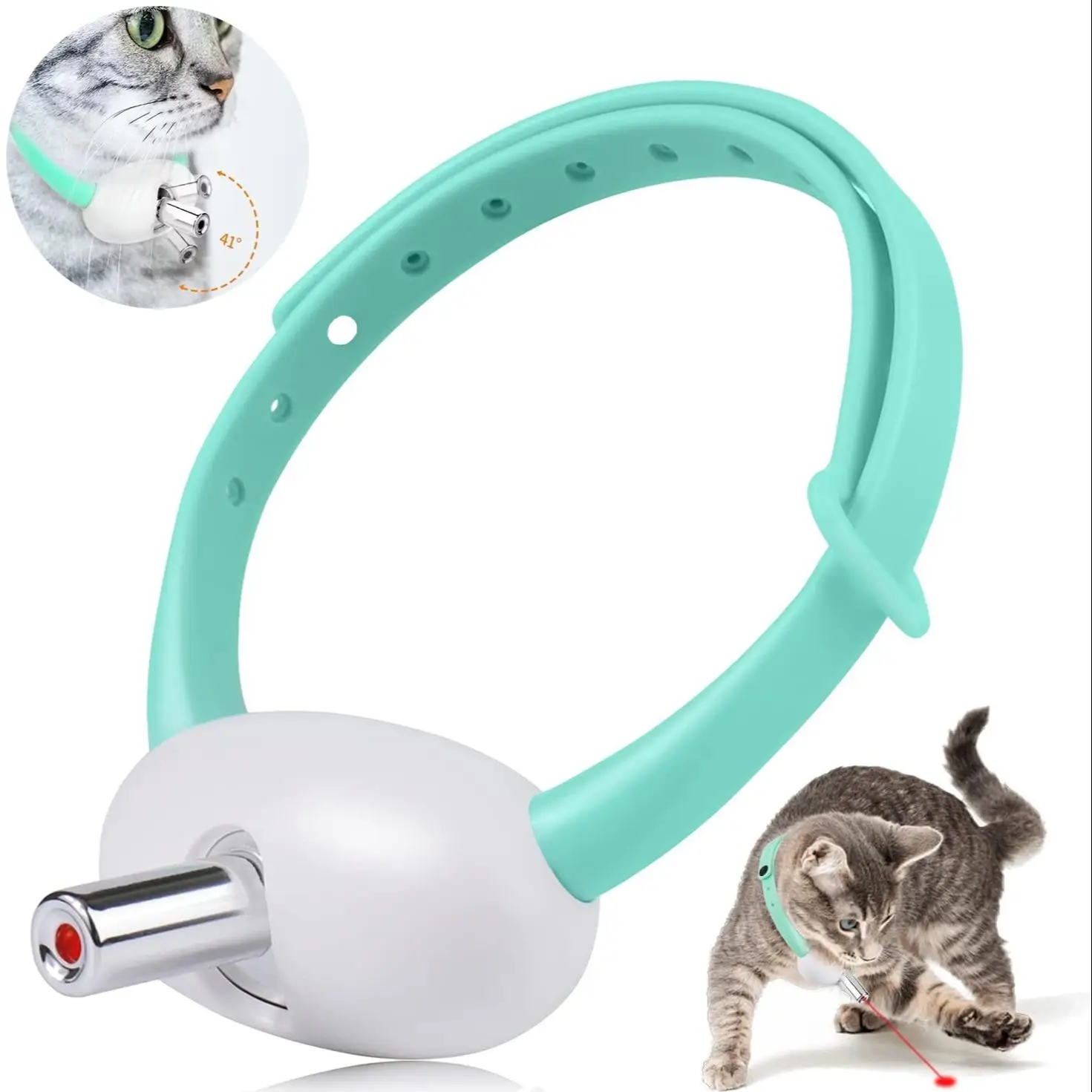 USB Rechargeable Automatic Cat Toy, 1 Count Adjustable Angle LED Light Pet Interactive Toy with 2 Lighting Modes, Detachable Design Pet Collar Toys fo