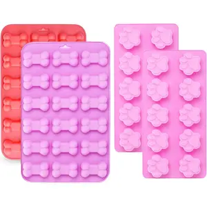 Silicone Molds Puppy Dog Paw and Bone, Non-Stick Food Grade Silicone Molds for Chocolate, Candy, Jelly, Ice Cube, Dog Treats, Cucountake Baking Mould, Muffin pan (Set of 4count)