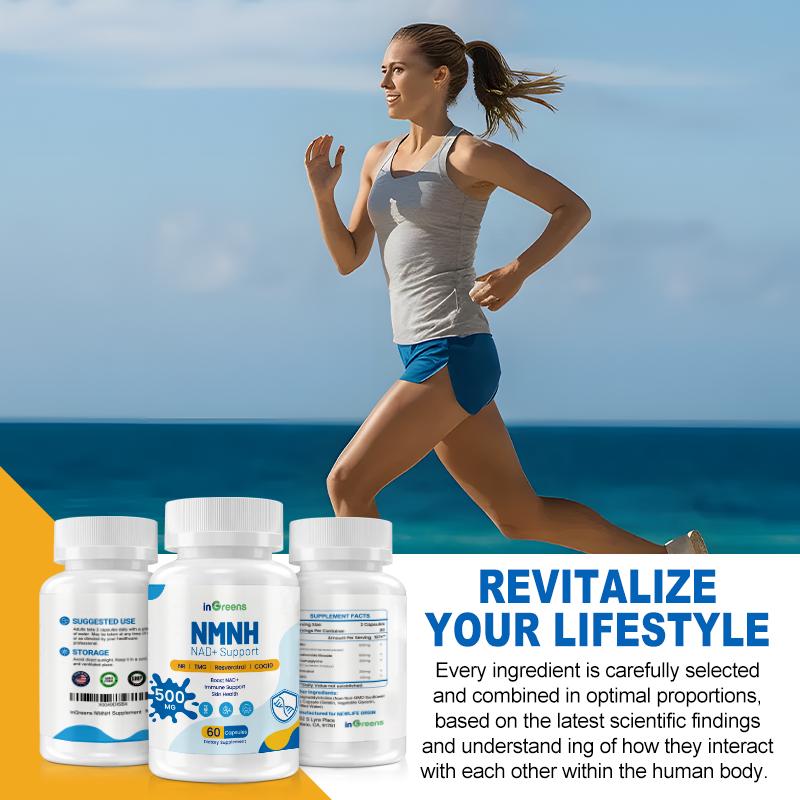 inGreens NMNH Supplement with NR, TMG, Resveratrol, COQ10 - Upgraded version of NAD, 500mg per serving, GMO Free - 180 Capsules/3 Pack