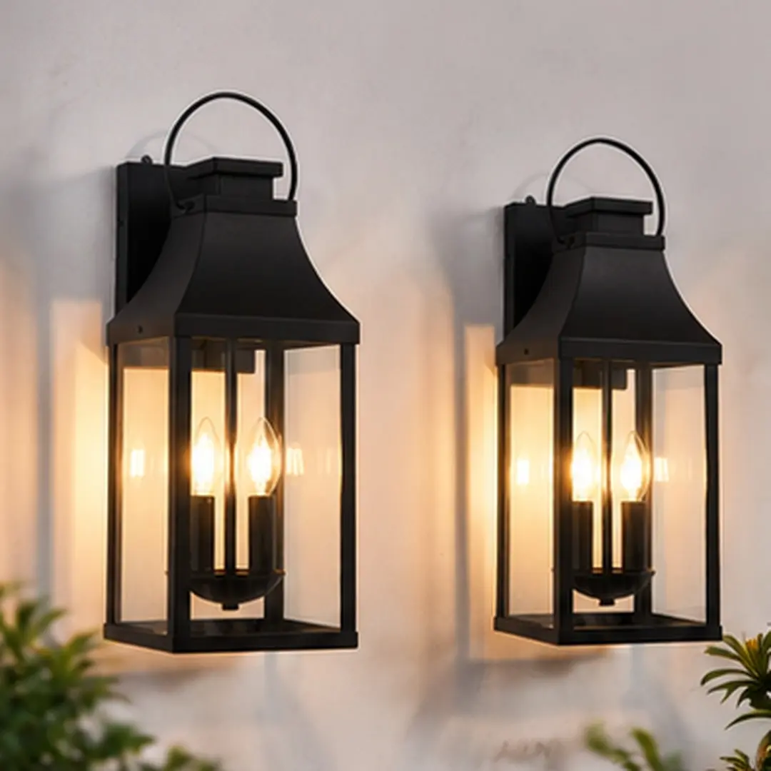 20-Inch Large Outdoor Wall Sconce Dusk to Dawn Black Aluminum 2-Light Porch Lantern Waterproof Exterior Lighting Fixture for Patio Garage Entryway, 1-Pack or 2-Pack Options, Black Color Options, Aluminium Material, Product Dimensions: 7.20 W x