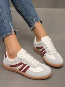 Women's Colorblock Retro Single Shoe, New European Style Lace-Up Sports Shoes, Casual Fashion Sneakers for Daily Wear