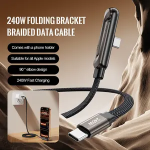 240w Foldable Phone Stand Fast Charging Data Cable, Type-C to Type-C Interface, Portable Practical Mobile Accessories