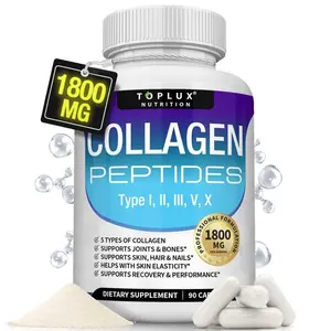 Toplux 5-Type Collagen Peptides Complex 1800mg | For Women & Men | Skin Hydration, Hair & Nail Health Support