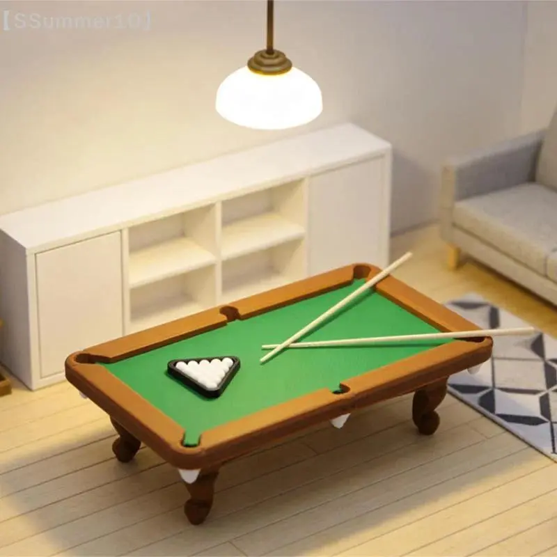 1/12 Scale Unisex High-Quality Chemical-Free Plastic Toy Set, Dollhouse Mini Billiard Table with Cue Rack (a1,a2) - Miniature Look Imaginary Play Furniture for 4-6 Years Kids' Diorama Decor (As Picture)