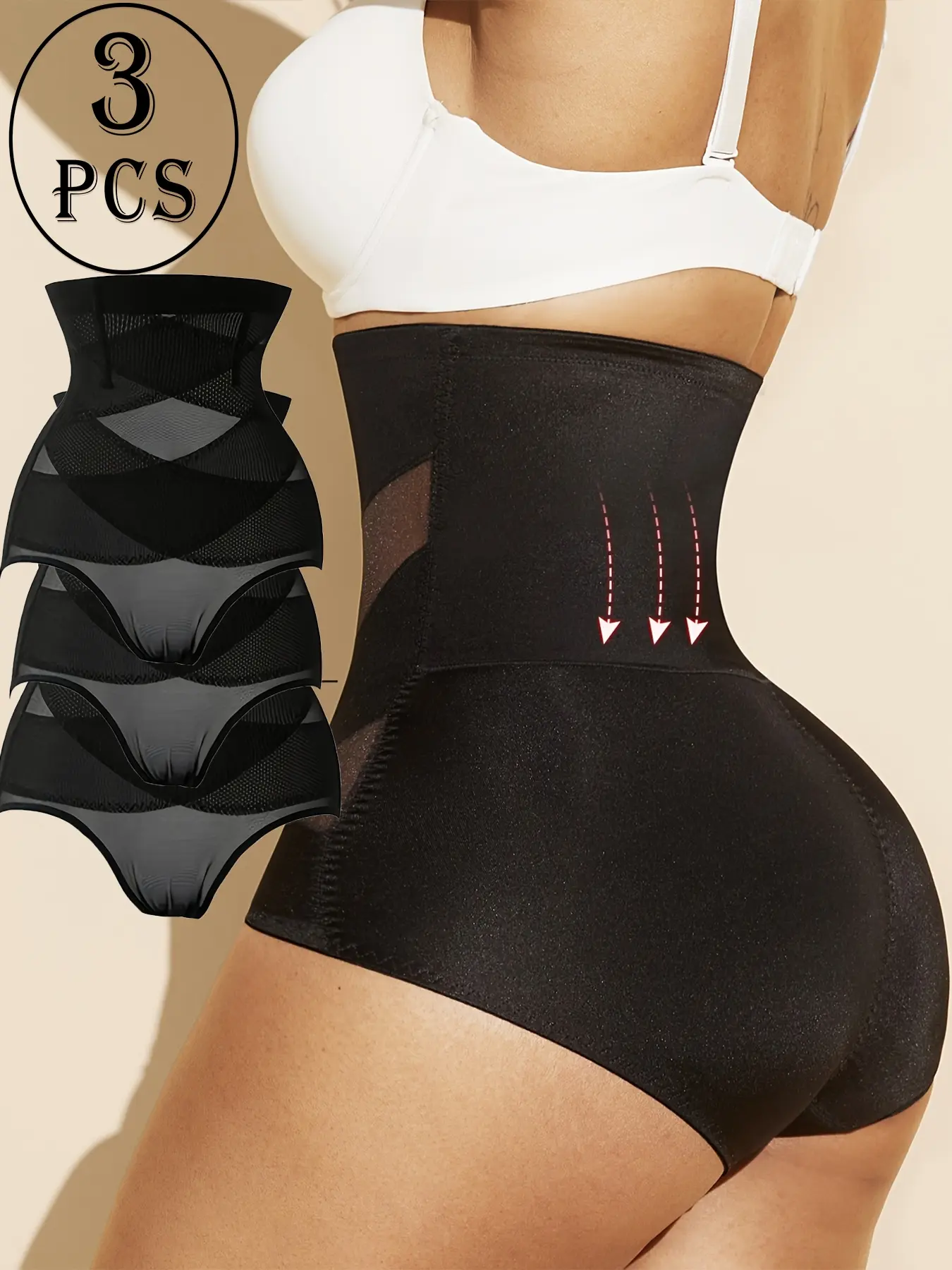 Women's High-Waisted Compress Breathable Body Shaper Panties, 1/2/3/4pcs, Mesh, Anti-Slip Fishbone Design, Elegant, Chic, Comfortable Summer Underwear