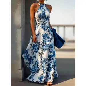 Women's Floral Print Zipper Back A Line Dress, Elegant Sleeveless Style Long Dress for Party Holiday Wedding Guest, Ladies Summer Clothes Womenswear