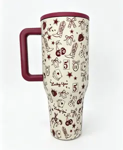 HydroJug 40oz Lucky Cowgirl Tumbler - Retro Western Print Insulated Stainless Steel Mug, Maroon Handle, 24hr Ice Cold, Leakproof, Perfect for Road Trips & Coffee Runs Drinkware Flasks Bottles  Bottles  Bottles Bottled Portable Reusable Plaid Water