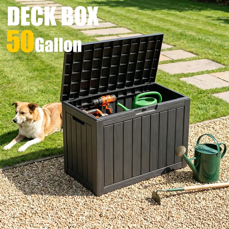 BIFANUO 50-Gallon Durable Plastic Garden Storage Bin with Lid - Waterproof, UV-Resistant, Lockable Outdoor Organizer with Key Lock for Backyard Use Clutter Control