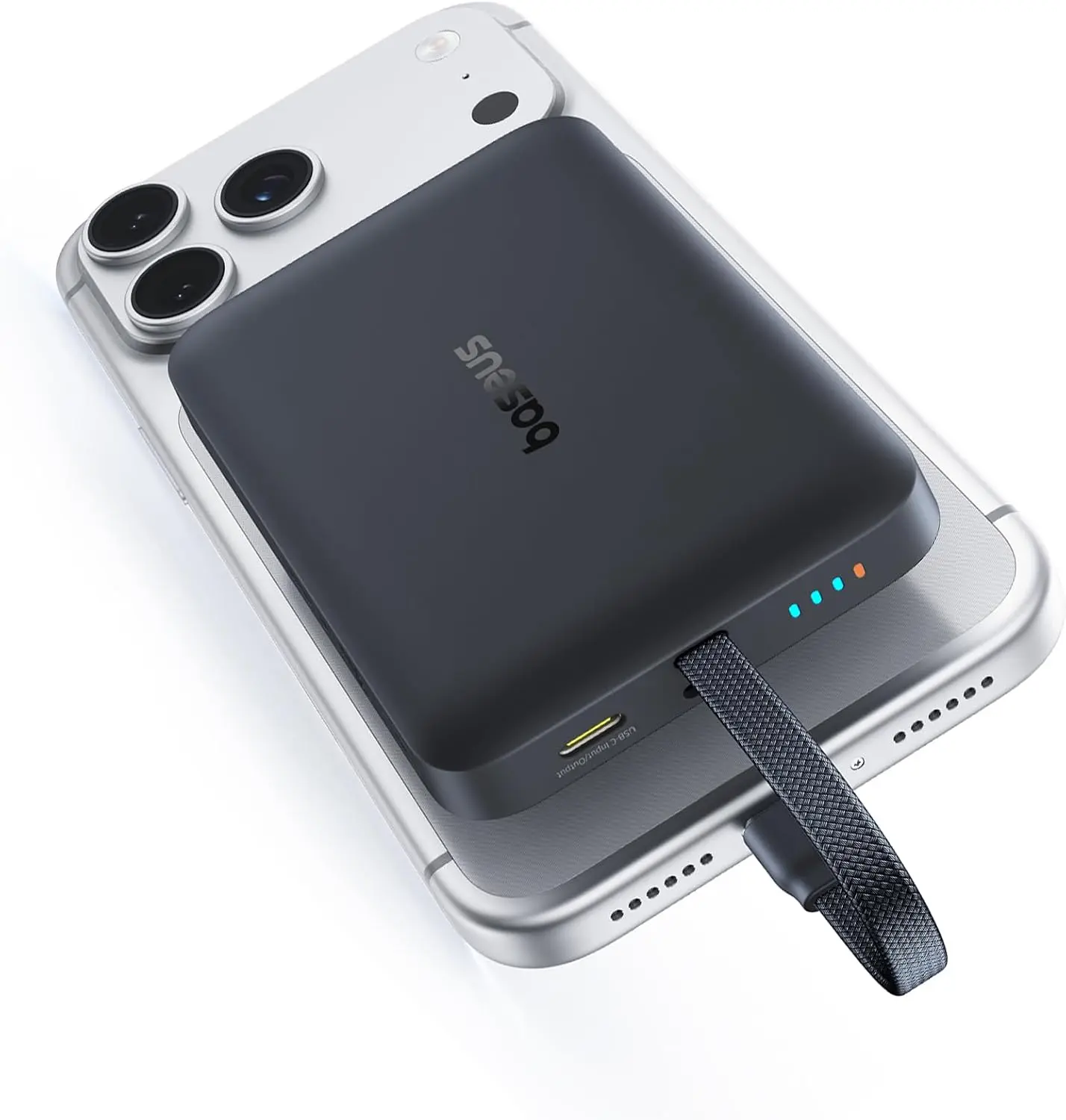 Baseus Magsafe Power Bank, 10,000mAh 30W Magnetic Portable Charger, Fast Charging Wireless Battery Pack with Built-in Braided USB-C Cable for iPhone 17 Pro Max/Air/16/15/14/13, AirPods, iPad and More
