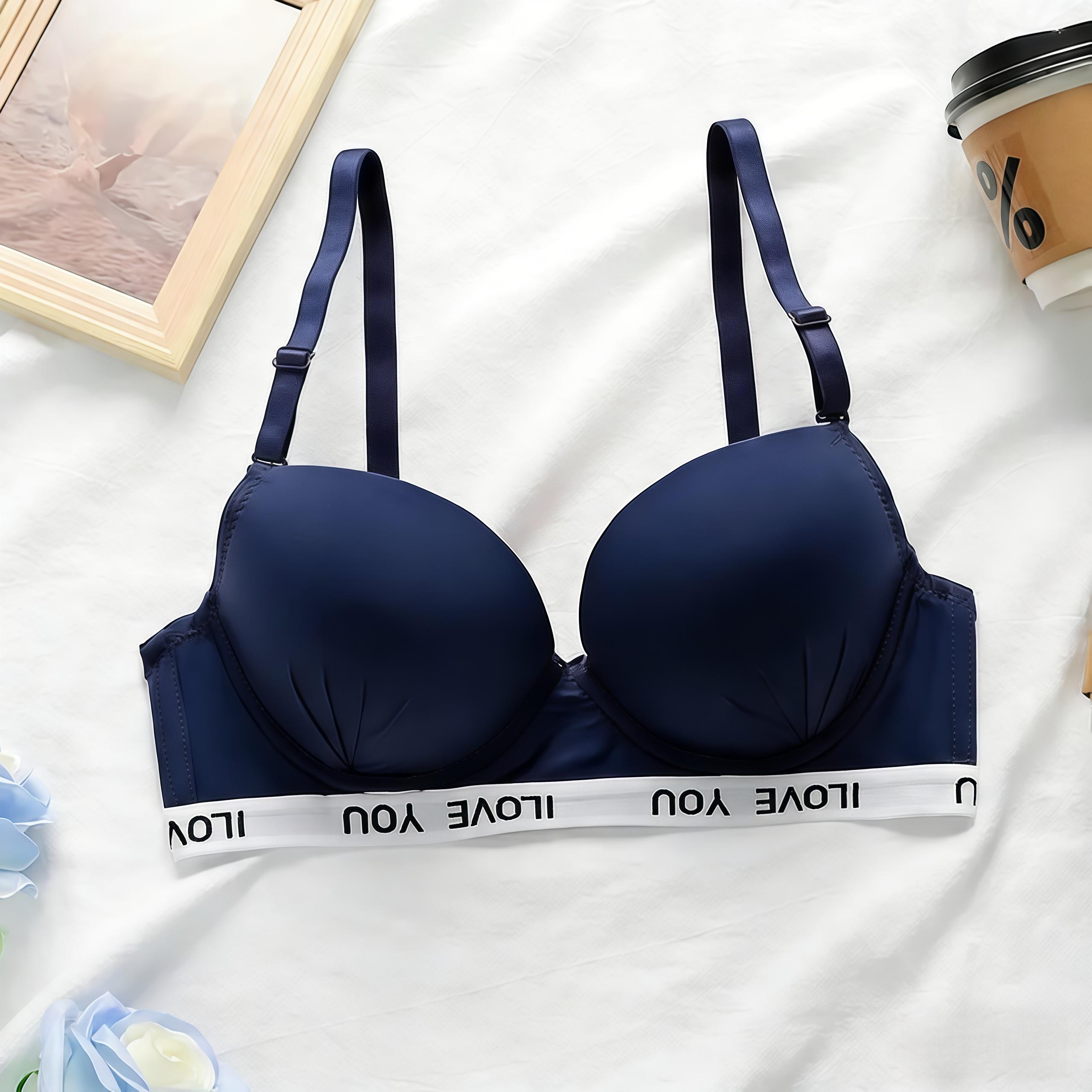 Women's Burgundy Letter Print Underwire Padded Push Up Bra Full Coverage T-Shirt Bras with Adjustable Straps Soft Daily Wear 3 sold