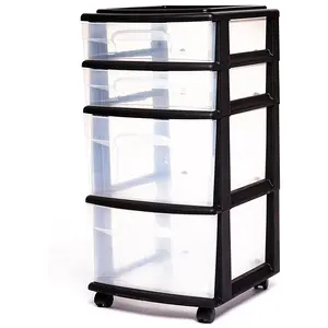 Homz Plastic 4 Drawer Medium Home Storage Container, Clear Drawers & Black Frame