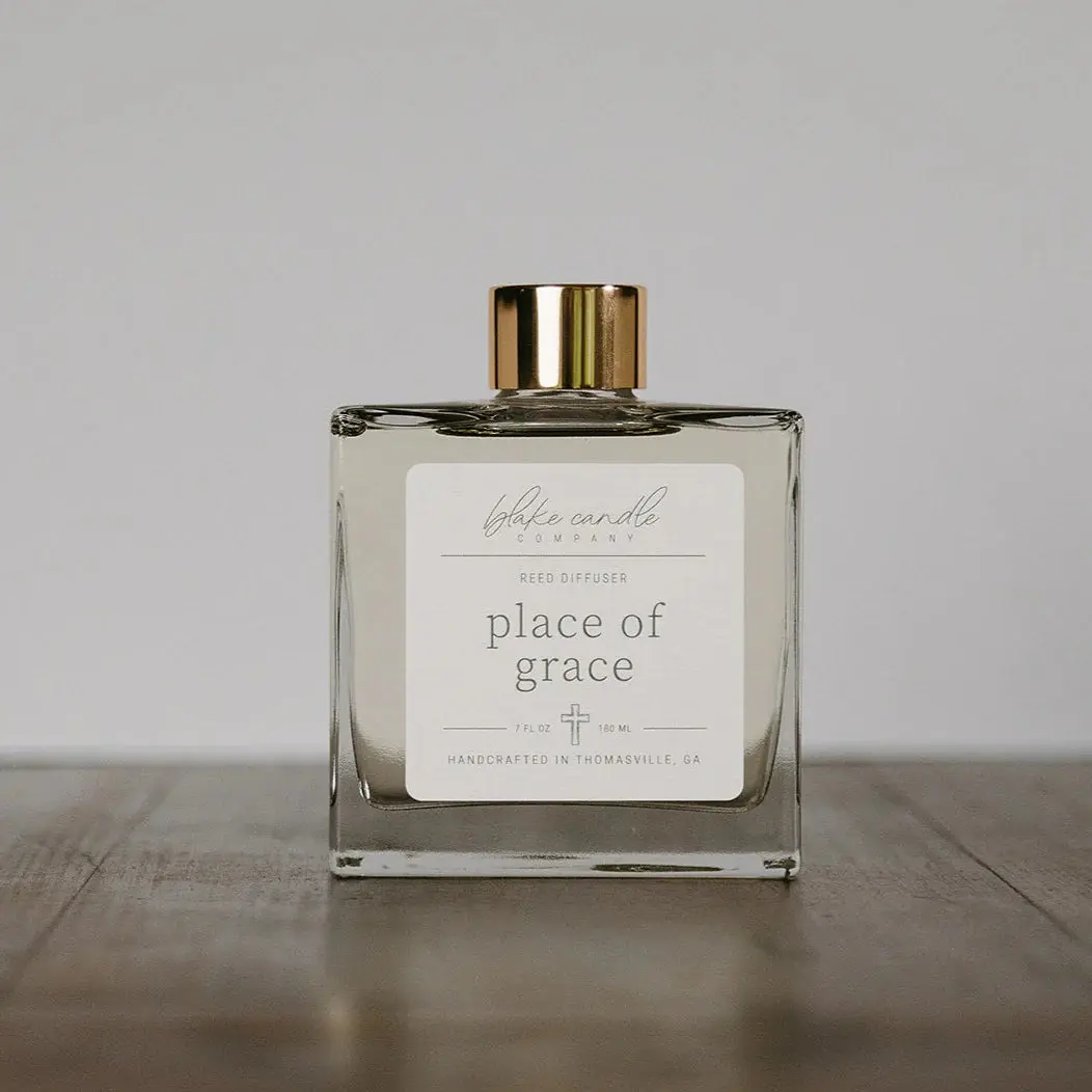 Blake Candle Company Place of Grace Scented Reed Diffuser - Home Fragrance Home Care Supply, Aromatherapy with Citrus-Jasmine-Rose Fresh Aroma, Soothing Long-Lasting Freshener