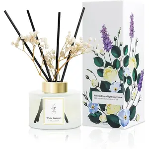 Reed Diffuser Set,5.07 fl oz (150 ml) - White Jasmine Oil Diffusers with 8 Reed Sticks,  Reed Diffuser for Bathroom Shelf Decor