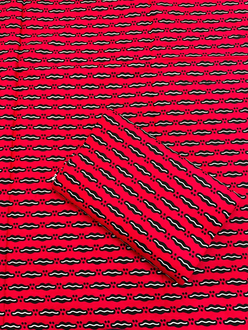 Hollandais Wax Print Fabric - Hot Pink White Black