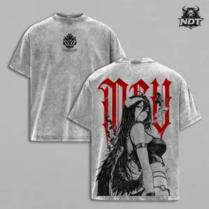 Albedo Overlord Anime Double Printed Vintage Washed Tee Unisex Oversize Anime Manga Washed Heavyweight Cotton T-shirt, Albedo Overlord T-Shirt