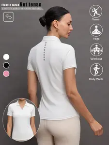 Women's Sporty Polo Shirt, Moisture-Wicking Breathable Short Sleeve, Reflective Stripe, Cool Breathable Tech, Suitable for Golf Baseball Tennis