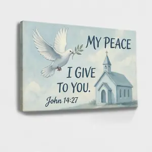 Christian Wall Art A White Dove Flying Over A Church, Wall Decor Poster for Living Room, Wood Framed Canvas Painting Photo Ornaments Artist Gifts 1pc