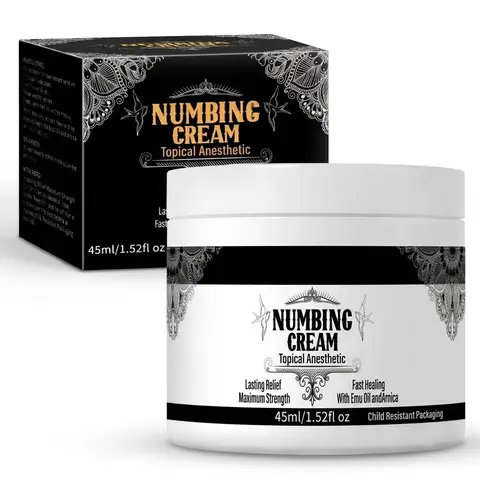 Maximum Strength Numbing Cream – 5% Lidocaine Topical Anesthetic for Tattoos, Waxing, Laser & Microneedling – Fast Healing with Emu Oil & Arnica – Child-Resistant Packaging – 45ml (1.52 fl oz)