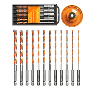 Crosstar 12PCS Carbide Masonry Drill Bits Set Hex Shank with Dust Collector Bowl - for Concrete, Tile, Brick, Glass, Plastic & Cement,5/32"-1/2" Sizes,Heavy-Duty for Home Improvement & DIY Projects