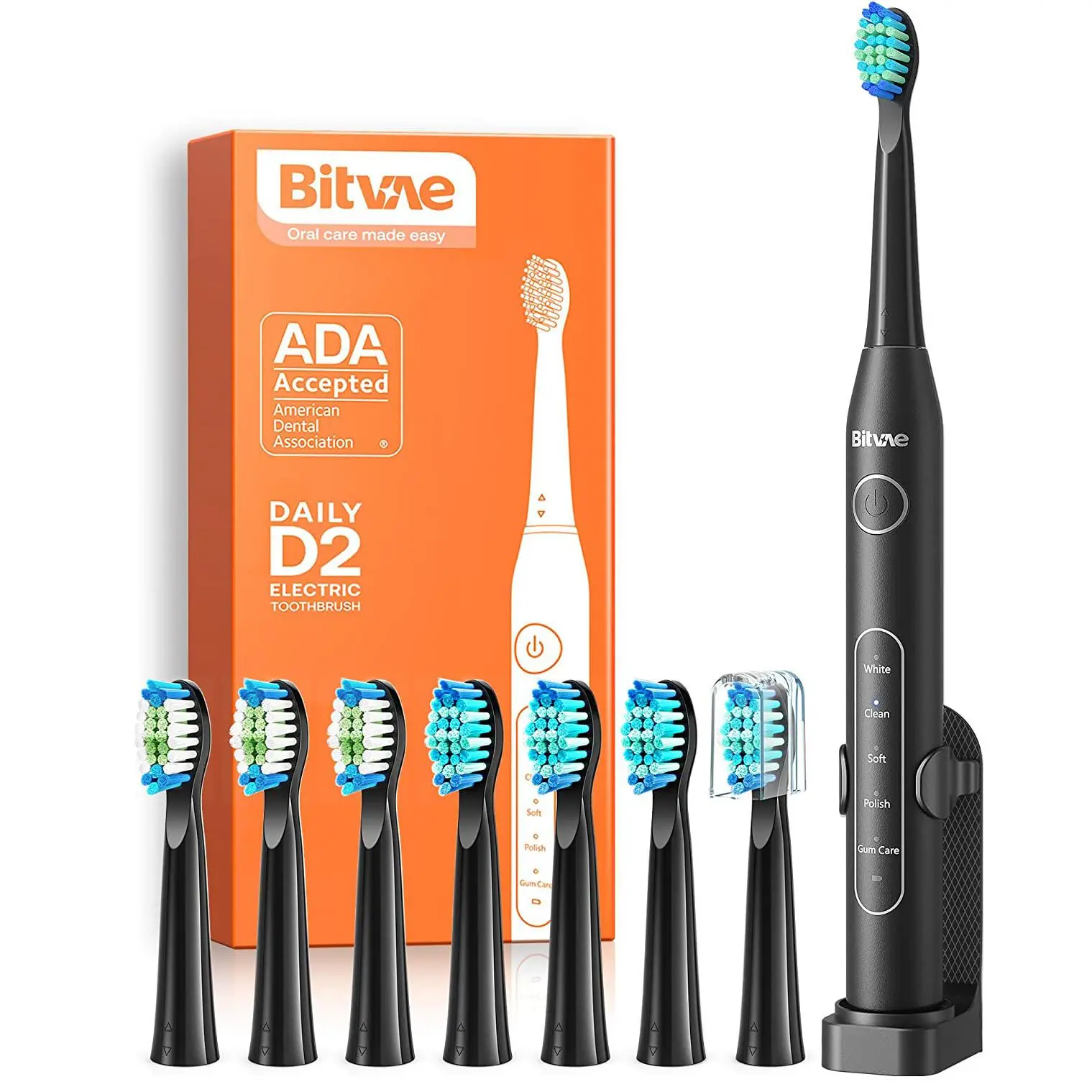 D2 Black Electric Toothbrush 8 Heads