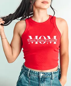 Custom Mom Micro Rib Racer Tank, Personalized Name Tank Top, Mother's Day Gift for Mom