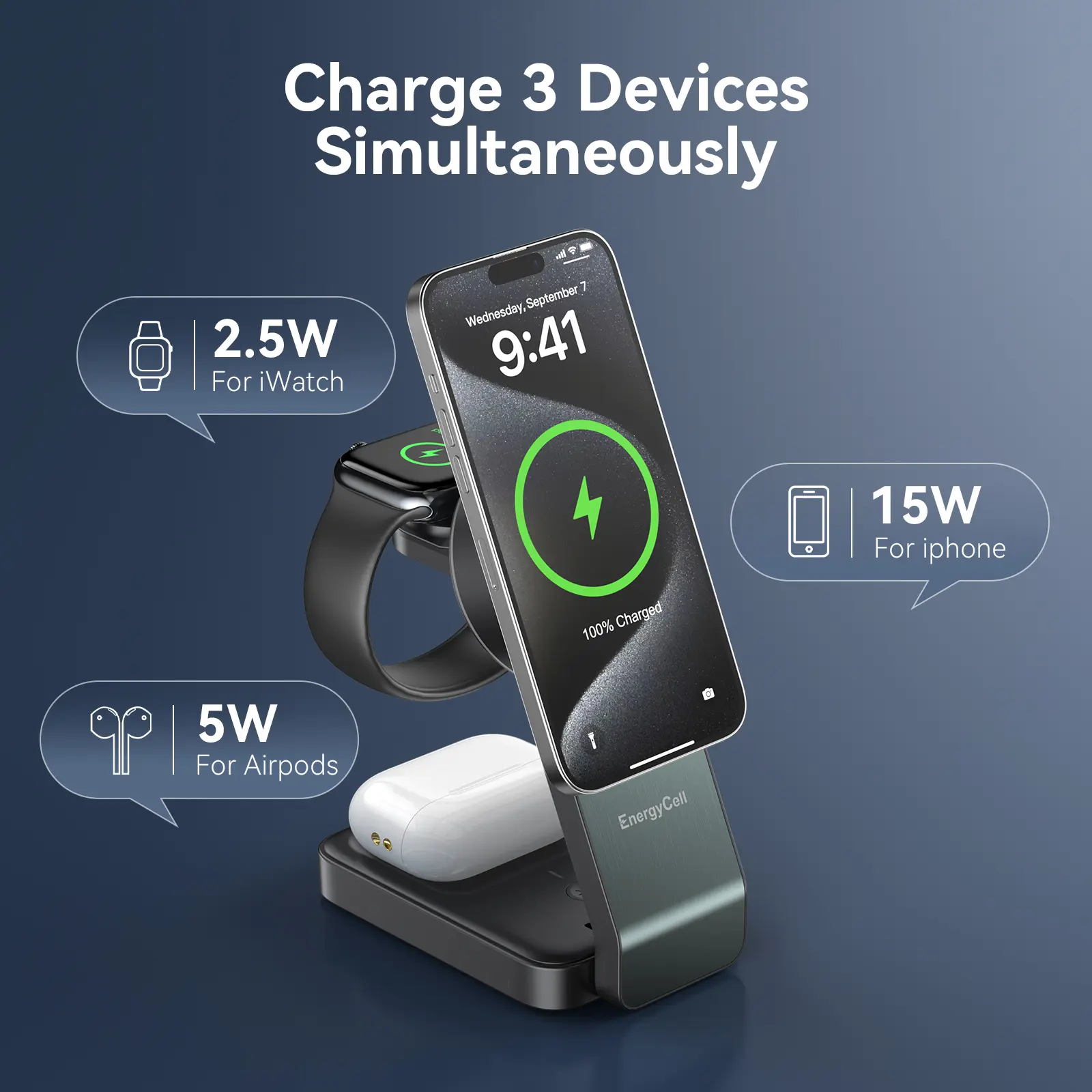 Qi2 3 in 1 Wireless Charging Station, Certified 15W Fast Wireless Charger for iPhone 16/15/15 Pro/14/13/12, Apple Watch, AirPods, Magnetic Charger for iPhone with Sleep Friendly Light (Black, Qi2)