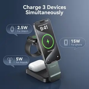 Qi2 3 in 1 Wireless Charging Station, Certified 15W Fast Wireless Charger for iPhone 16/15/15 Pro/14/13/12, Apple Watch, AirPods, Magnetic Charger for iPhone with Sleep Friendly Light (Black, Qi2)