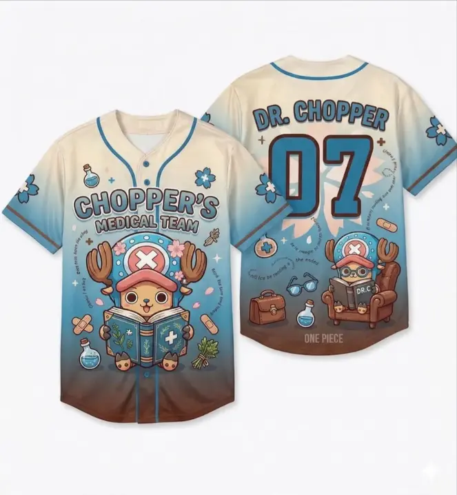 Full Print Vintage Chopper's Medical Team Anime Baseball Jersey Shirt, Retro Dr Chopper Baseball Jersey Shirt, Print Baseball Jersey, Jersey for Men and Women, Baseball Jersey Style