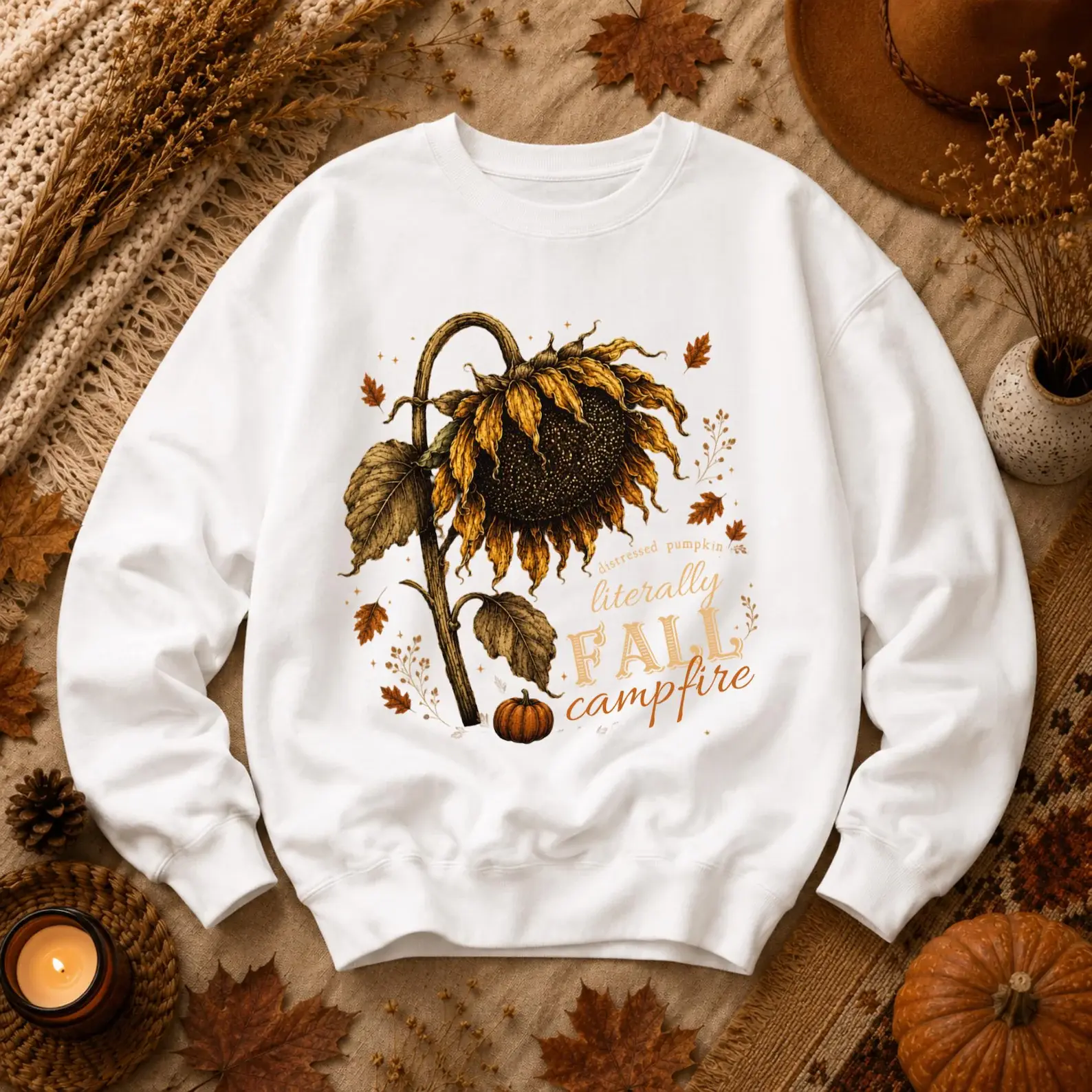 Fall Sunflower Sweatshirt, Autumn Floral Crewneck, Rustic Pumpkin Sweatshirt Thanksgiving Sunflower Gift for Women