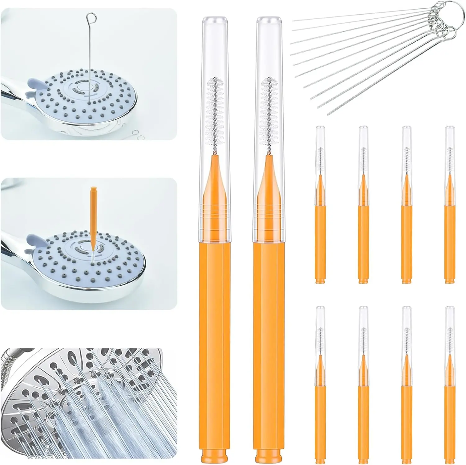10-Count Synthetic Shower Cleaning Brush Tool with Anti-Slip Handle, 0.5mm Bristle Wire Cone Shape Brush for Bathroom Pipes & Washers