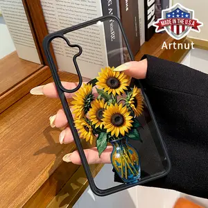 Magnetic Case Compatible with GalaxyS24 Plus S25 S23 FE S22 Ultra S22+ Sunflower Bouquet Pattern Acrylic Back TPU Edges Bumper Sockproof Skin-friendly Feel Bumper Cover for Girl