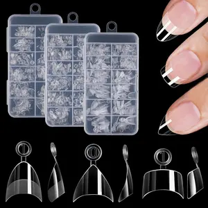 3 Shapes Extra Short Soft Gel Nail Tips Half Cover Almond & Stiletto & Tapered Square Clear Press On Nails Kit, Acrylic Pre Etched X False Nail for Manicure DIY Art Women Girls,360Pcs 3 Boxes