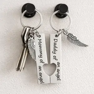 Angel Wings Memorial Keychain Set-“Mommy of an Angel & Daddy of an Angel” Matching Remembrance Keychains, Sympathy Gift for Bereaved Parents