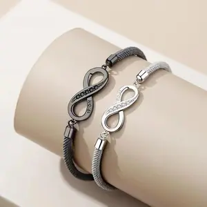 Couple Infinity Symbol Rope Bracelet Premium Copper With Zirconia Accents Adjustable S925 Extension Chain Ideal Holiday Gift For Partners And Best Friends