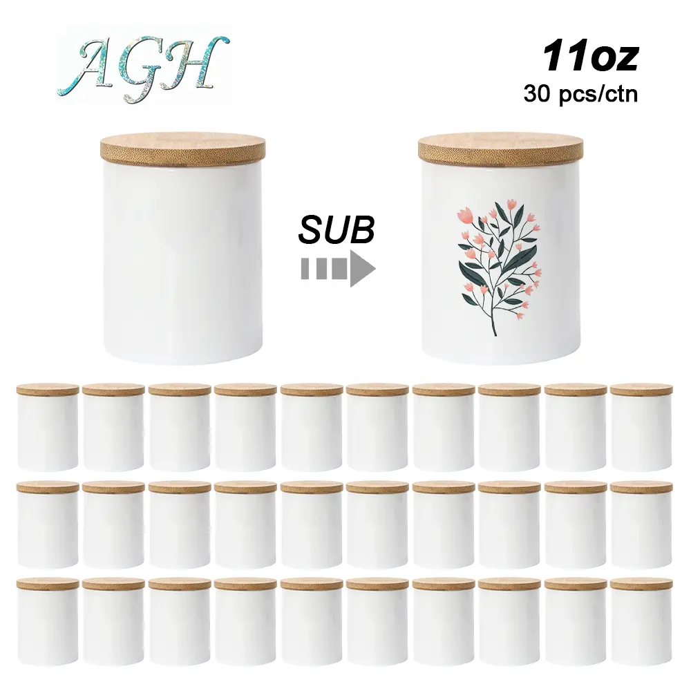 AGH 36pcs 11oz Ceramic Sublimation Candle Jar Storage Jar Cans with Bamboo Lids Organiser Canister Bottles Tin