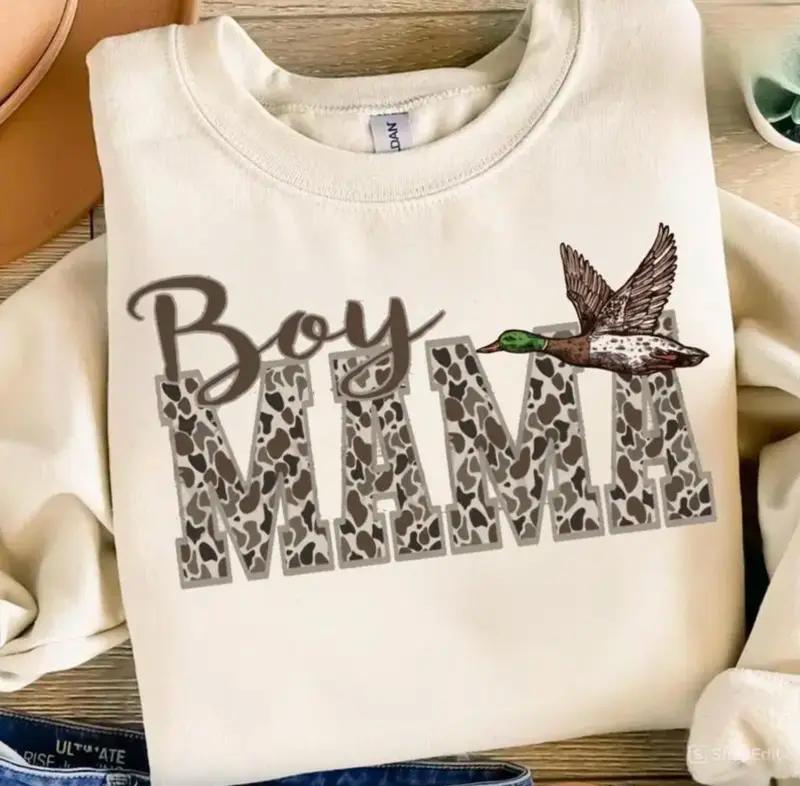 Camo Boy Mama T-Shirt - Sweatshirt - Hoodie, Boy Mama Duck Hunting Shirt, Duck Camo Shirt, Old School Camo Casual Daily Wear Tee For Her & Women