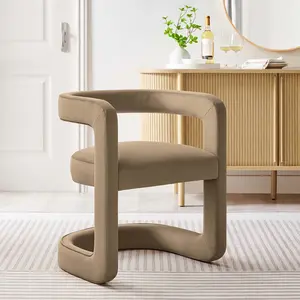 Winslow Barrel Performance Velvet Dining Chair  in Taupe