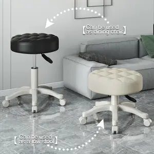 Rolling Stool with Wheels Faux Leather Soft Cushion Height Adjustable 360-Degree Swivel Armless Backless Drafting Work SPA Salon Bar Cafe Home Office Stool