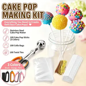 301PCS Pastry Making Accessories100 Cake Sticks and 100 Parcel Bags and 100 Twist Ties and 1 Cake Pop Mold Handle Clip for Making Lollipops, Candies, Chocolates, Cookies