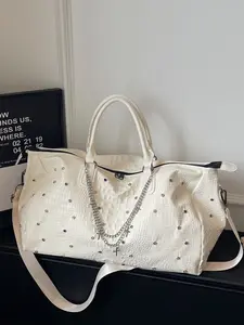 2026 New Sweet Cool Girl Style Large Capacity Travel Bag, Rhinestone Chain Decor, Handheld Crossbody, Daily Commute, Multi-Color