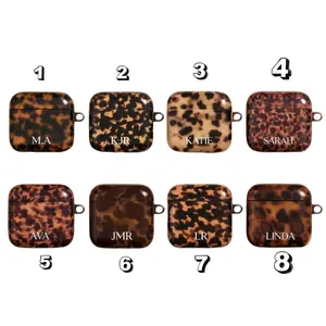 Personalized Tortoiseshell AirPods Case – Custom Initials Monogram, Shockproof Protective Case for AirPods Gen 1 2 3 4, Stylish Gift