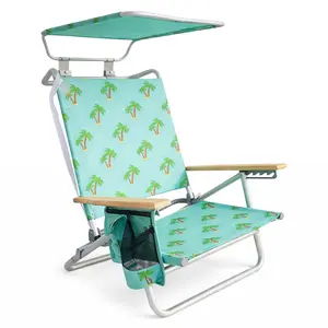 Bliss Hammocks Folding Beach Chair, Backpack Recliner with Canopy, Palm Tree