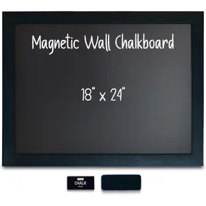 Wall Chalkboard, Large Size 18" x 24", Rustic  Frame, Chalkboard Sign, Vertical or Horizontal Wall Mount, Includes Chalk and Eraser, by  (Solid Black)