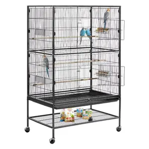 VEVOR Bird Cage, 31.5x 20.5x 52 inch, Flat Top, Wrought Iron Bird Flight Cage with Perches, Slide-Out Tray and Plastic Feeders, Casters, for Parrot, Blue Tit, Cockatiel, Canary, and Monk Parakeet