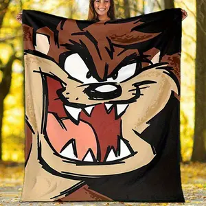 Taz themed printed flannel blanket with vibrant digital print, perfect for napping, camping, outdoor activities and travel, with a fun design